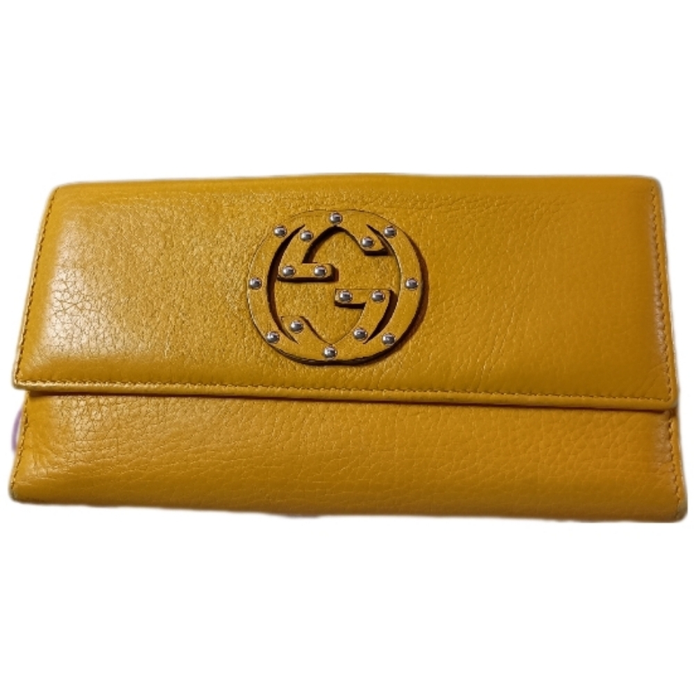 Authentic Gucci Soho Studded Continental Wallet Mustard Yellow | Preloved